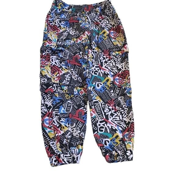 VIP GUC Cargo Jogger Pants Novelty Multicolor All-Over Graffiti Y2K Urban Hip-Ho - Picture 1 of 6